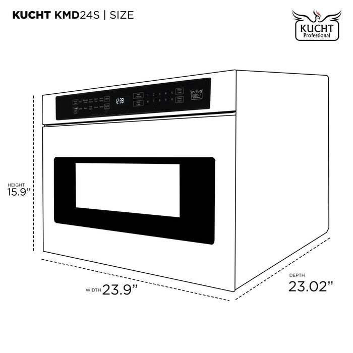 Kucht 5-Piece Appliance Package - 48-Inch Gas Range, Refrigerator, Wall Mount Hood, Dishwasher, & Microwave Drawer in Stainless Steel