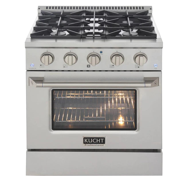 Kucht 30-in Deep Recessed 4 Burners Convection Oven Freestanding Dual Fuel Range In Stainless Steel 