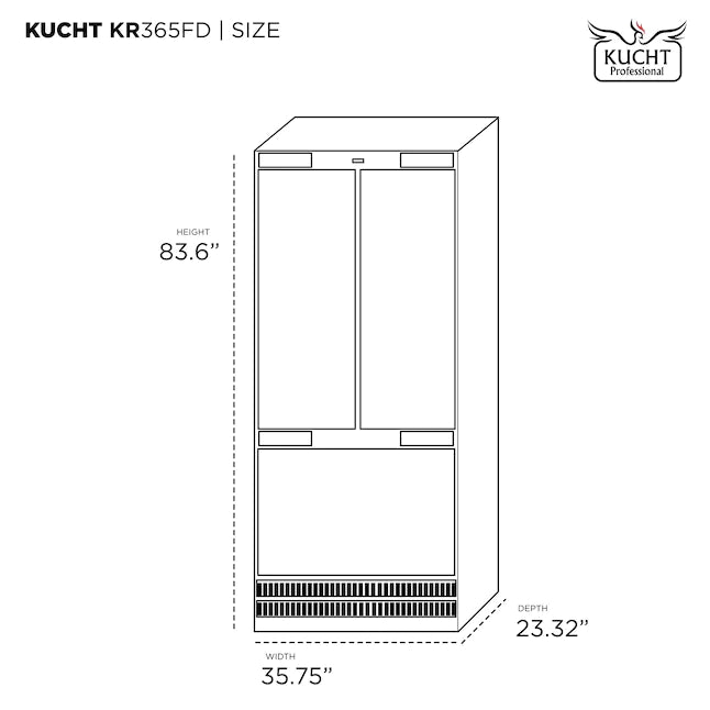 Kucht 36" Built-In 19.6 Cu. Ft. French Door Refrigerator in Custom Panel Ready, Counter Depth, with Ice Maker