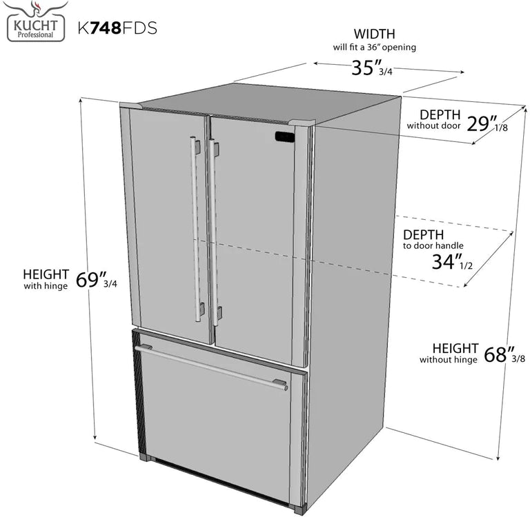 Kucht Appliance Package - 48 inch Natural Gas Range in Stainless Steel, Wall Range Hood, Refrigerator, AP-KFX480-4
