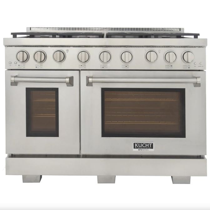 Kucht Appliance Package - 48 inch Natural Gas Range in Stainless Steel, Wall Range Hood, Refrigerator, Dishwasher, AP-KFX480-5