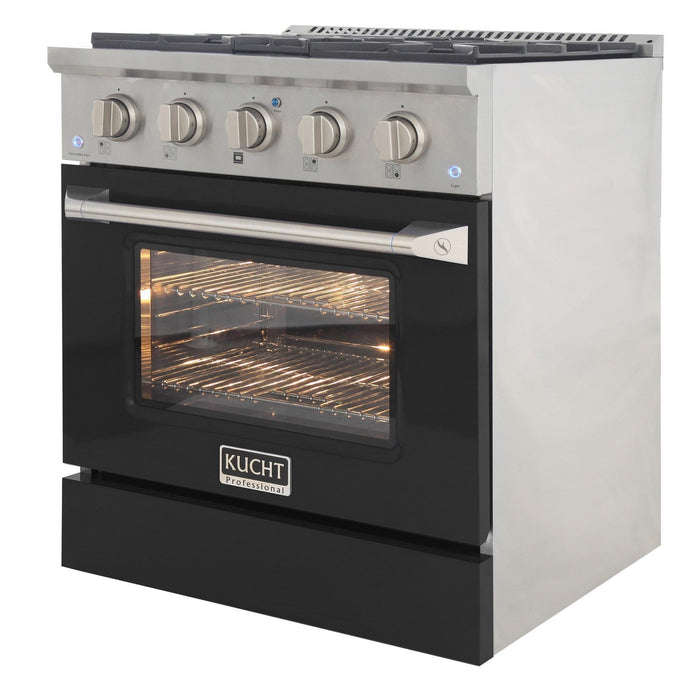 Kucht 30-Inch 4.2 Cu. Ft. Gas Range - Sealed Burners and Convection Oven in Black (KNG301-K)