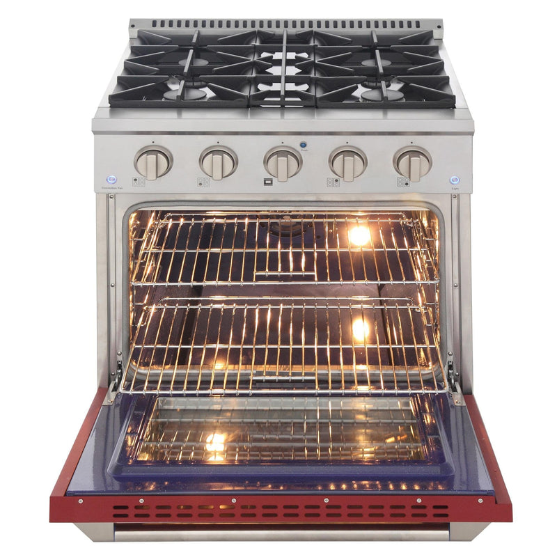 Kucht 30-Inch 4.2 Cu. Ft. Gas Range - Sealed Burners and Convection Oven in Red (KNG301-R)