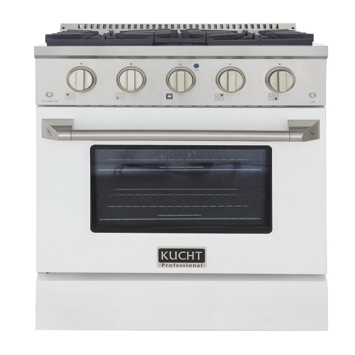 Kucht 30-Inch 4.2 Cu. Ft. Gas Range - Sealed Burners and Convection Oven in White (KNG301-W)