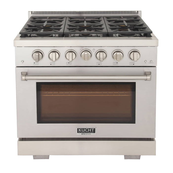 Kucht 4-Piece Appliance Package - 36-Inch Gas Range, Refrigerator, Under Cabinet Hood, & Dishwasher in Stainless Steel