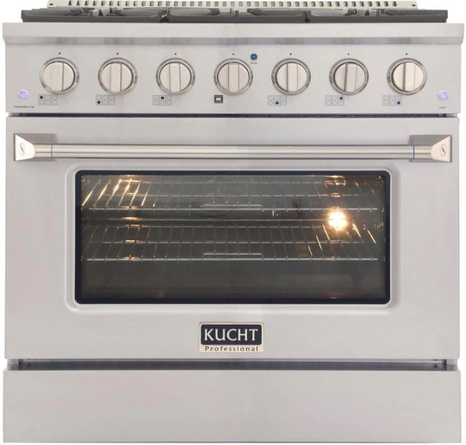 Kucht Professional 36 in. 5.2 cu ft. Natural Gas Range, Range Hood, Dishwasher & Microwave Drawer Package, AP-KNG361-S-4