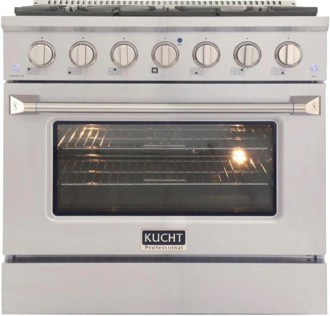 Kucht Professional 36 in. 5.2 cu ft. Natural Gas Range, Range Hood Package & Dishwasher, AP-KNG361-S-6
