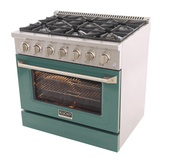 Kucht 36-Inch 5.2 Cu. Ft. Gas Range - Sealed Burners and Convection Oven in Green (KNG361-G)