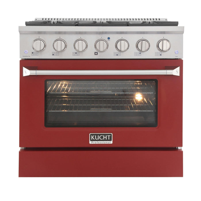 Kucht 36-Inch 5.2 Cu. Ft. Gas Range - Sealed Burners and Convection Oven in Red (KNG361-R)