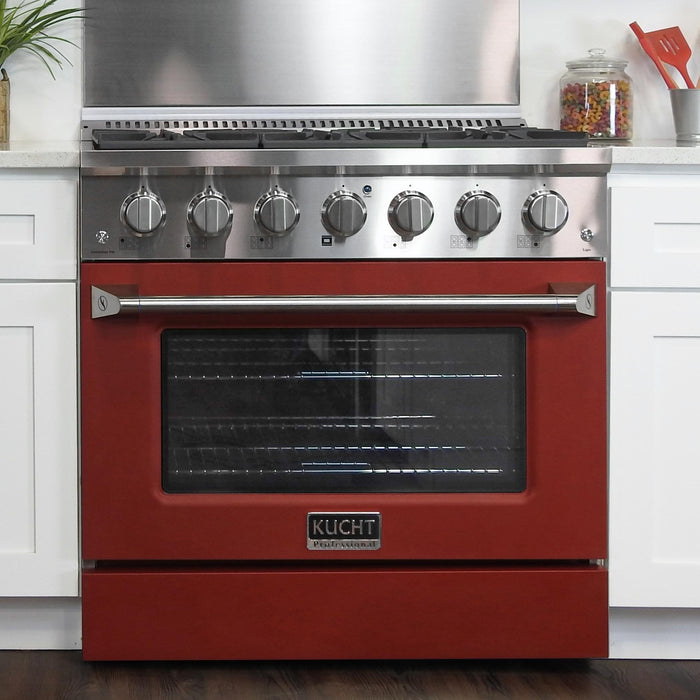 Kucht 36-Inch 5.2 Cu. Ft. Gas Range - Sealed Burners and Convection Oven in Red (KNG361-R)