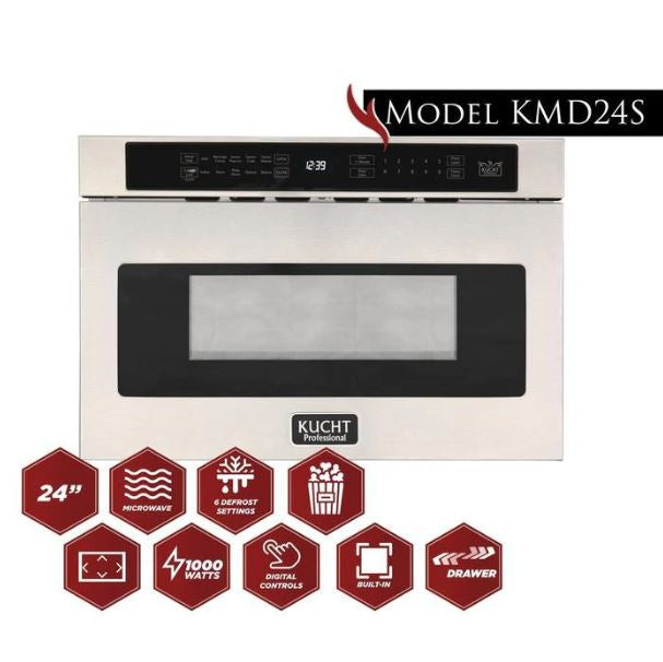 Kucht Professional 48 in. 6.7 cu ft. Natural Gas Range, Range Hood & Microwave Drawer Package, AP-KNG481-S-3