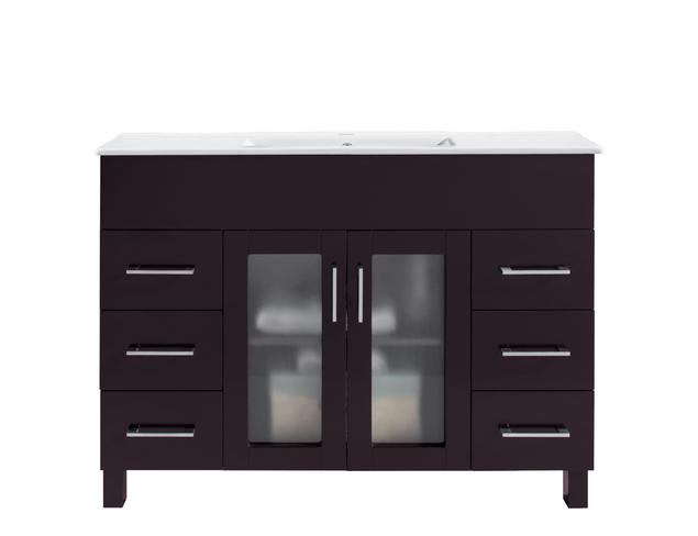 Laviva Nova 48" Brown Bathroom Vanity with White Ceramic Basin Countertop 31321529-48B-CB