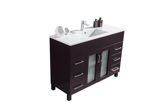 Laviva Nova 48" Brown Bathroom Vanity with White Ceramic Basin Countertop 31321529-48B-CB