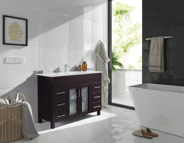 Laviva Nova 48" Brown Bathroom Vanity with White Ceramic Basin Countertop 31321529-48B-CB