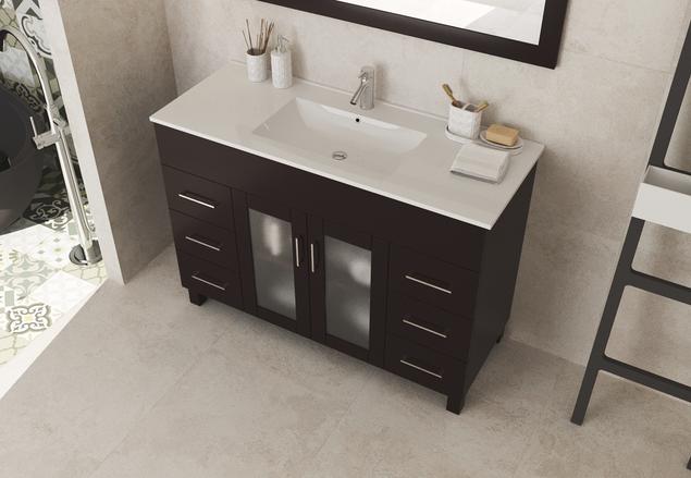 Laviva Nova 48" Brown Bathroom Vanity with White Ceramic Basin Countertop 31321529-48B-CB