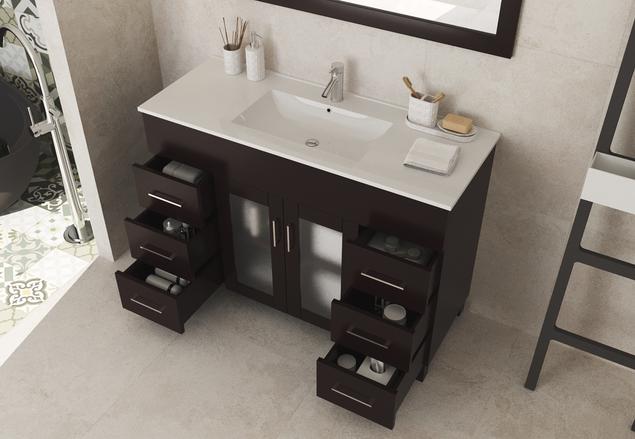 Laviva Nova 48" Brown Bathroom Vanity with White Ceramic Basin Countertop 31321529-48B-CB