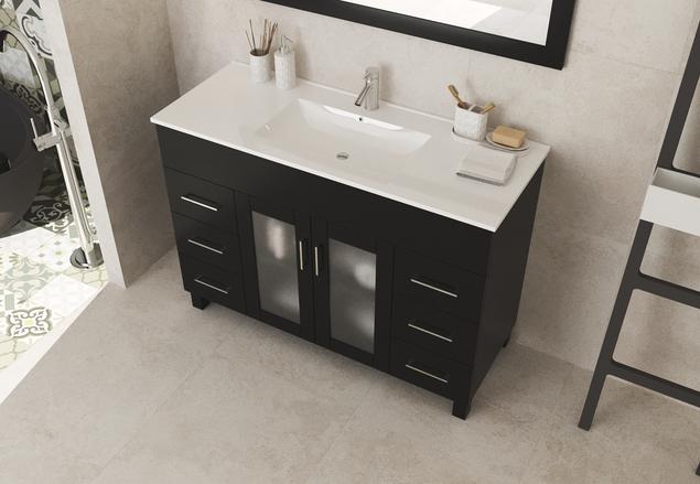 Laviva Nova 48" Espresso Bathroom Vanity with White Ceramic Basin Countertop 31321529-48E-CB