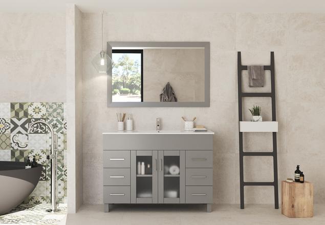 Laviva Nova 48" Grey Bathroom Vanity with White Ceramic Basin Countertop 31321529-48G-CB