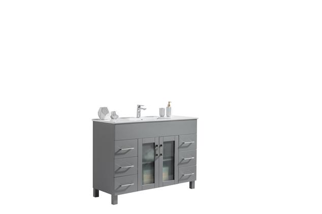 Laviva Nova 48" Grey Bathroom Vanity with White Ceramic Basin Countertop 31321529-48G-CB