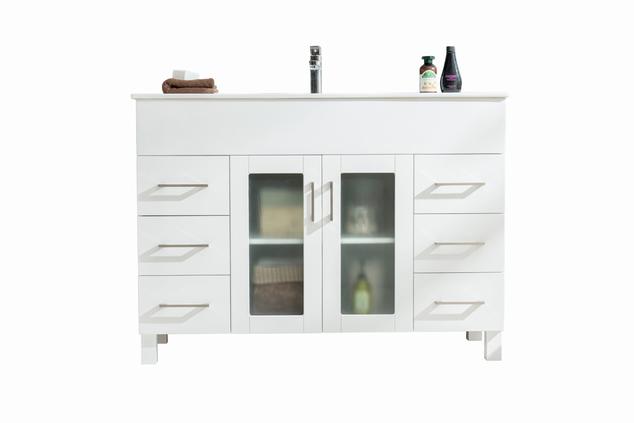 Laviva Nova 48" White Bathroom Vanity with White Ceramic Basin Countertop 31321529-48W-CB