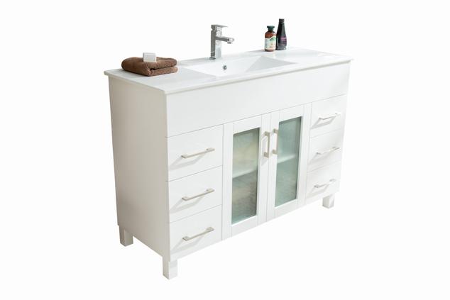 Laviva Nova 48" White Bathroom Vanity with White Ceramic Basin Countertop 31321529-48W-CB