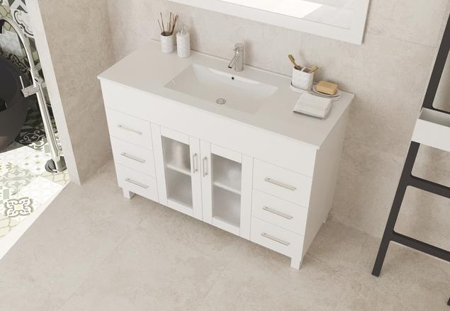 Laviva Nova 48" White Bathroom Vanity with White Ceramic Basin Countertop 31321529-48W-CB