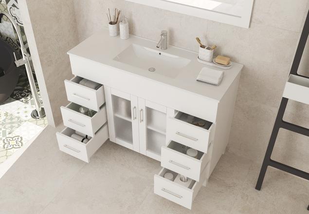 Laviva Nova 48" White Bathroom Vanity with White Ceramic Basin Countertop 31321529-48W-CB