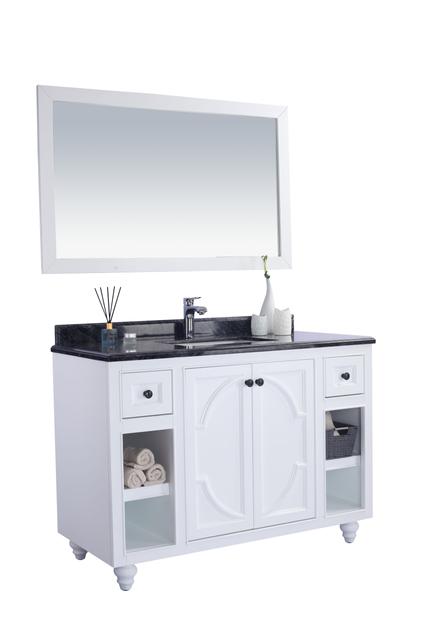 Laviva Odyssey 48" White Bathroom Vanity with Black Wood Marble Countertop 313613-48W-BW