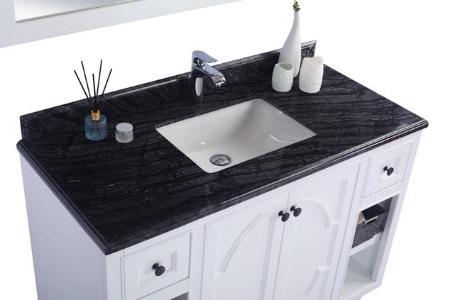 Laviva Odyssey 48" White Bathroom Vanity with Black Wood Marble Countertop 313613-48W-BW