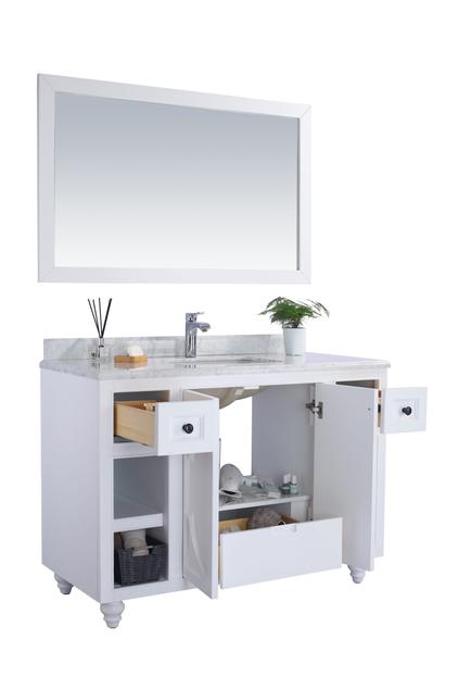 Laviva Odyssey 48" White Bathroom Vanity with Matte Black VIVA Stone Solid Surface Countertop 313613-48W-MB