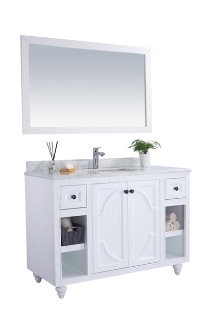 Laviva Odyssey 48" White Bathroom Vanity with White Carrara Marble Countertop 313613-48W-WC