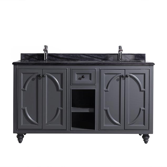 Laviva Odyssey 60" Maple Grey Double Sink Bathroom Vanity with Black Wood Marble Countertop 313613-60G-BW