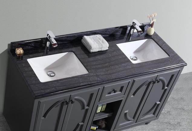 Laviva Odyssey 60" Maple Grey Double Sink Bathroom Vanity with Black Wood Marble Countertop 313613-60G-BW