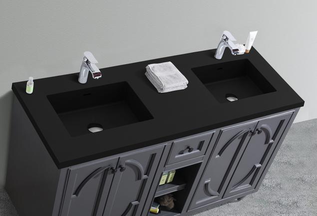 Laviva Odyssey 60" Maple Grey Double Sink Bathroom Vanity with Matte Black VIVA Stone Solid Surface Countertop 313613-60G-MB
