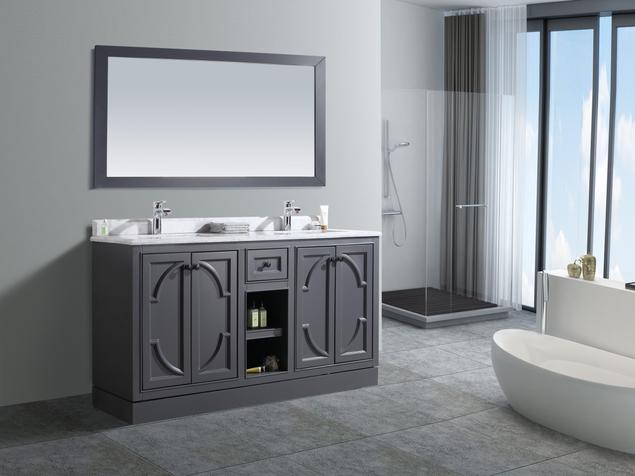 Laviva Odyssey 60" Maple Grey Double Sink Bathroom Vanity with White Carrara Marble Countertop 313613-60G-WC