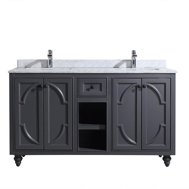 Laviva Odyssey 60" Maple Grey Double Sink Bathroom Vanity with White Carrara Marble Countertop 313613-60G-WC