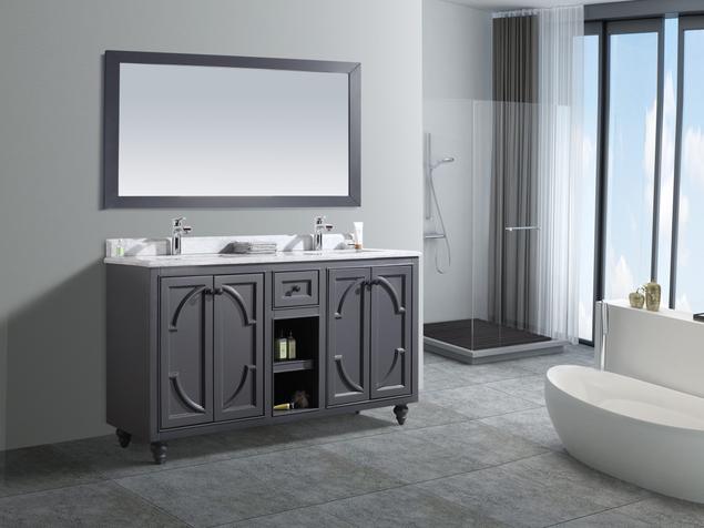 Laviva Odyssey 60" Maple Grey Double Sink Bathroom Vanity with White Carrara Marble Countertop 313613-60G-WC