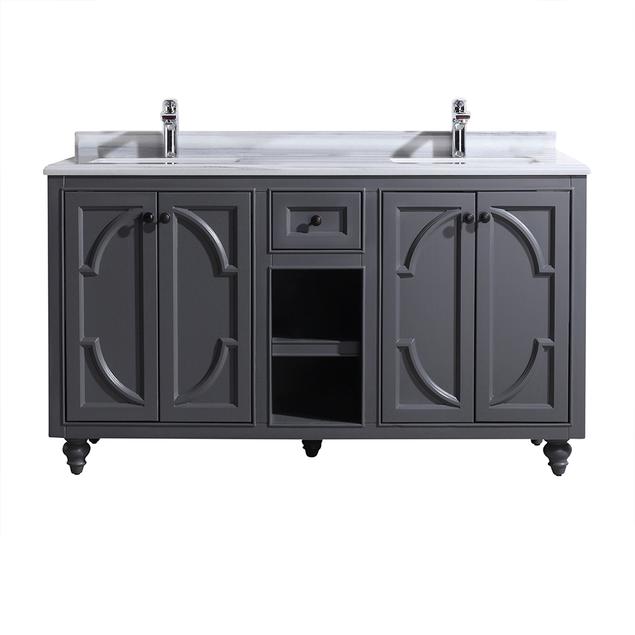 Laviva Odyssey 60" Maple Grey Double Sink Bathroom Vanity with White Stripes Marble Countertop 313613-60G-WS