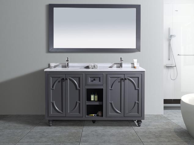 Laviva Odyssey 60" Maple Grey Double Sink Bathroom Vanity with White Stripes Marble Countertop 313613-60G-WS