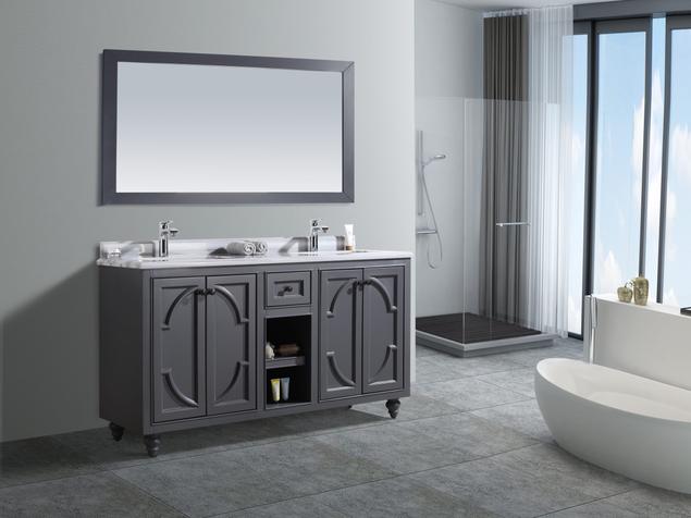 Laviva Odyssey 60" Maple Grey Double Sink Bathroom Vanity with White Stripes Marble Countertop 313613-60G-WS