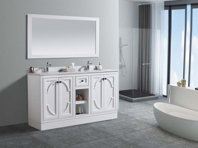 Laviva Odyssey 60" White Double Sink Bathroom Vanity with White Carrara Marble Countertop 313613-60W-WC