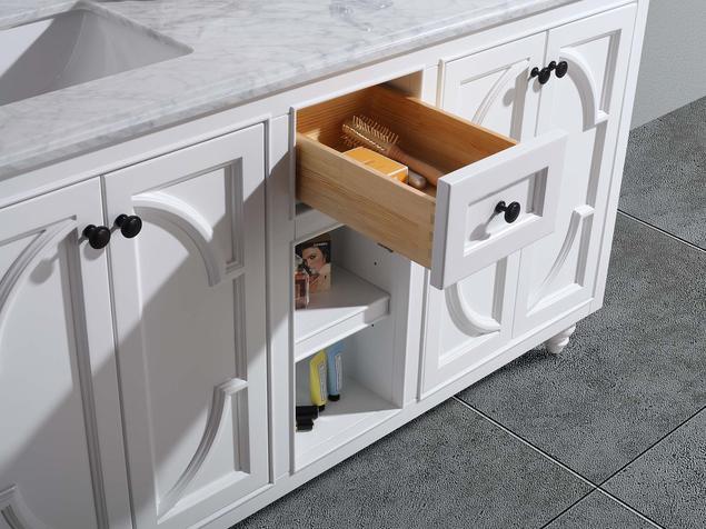 Laviva Odyssey 60" White Double Sink Bathroom Vanity with White Carrara Marble Countertop 313613-60W-WC