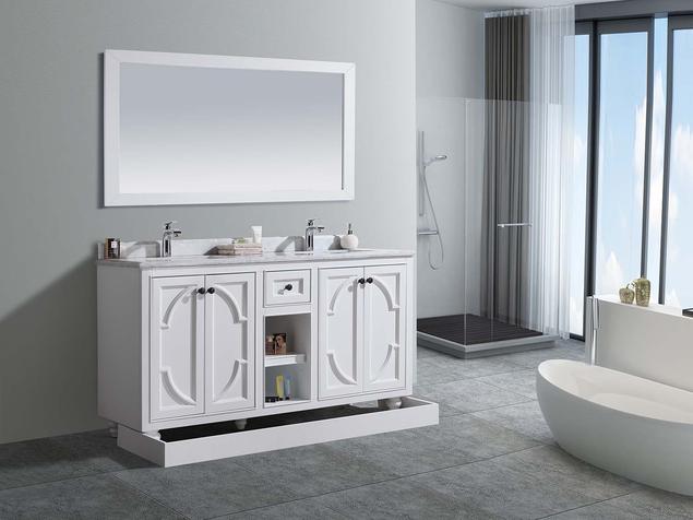 Laviva Odyssey 60" White Double Sink Bathroom Vanity with White Carrara Marble Countertop 313613-60W-WC