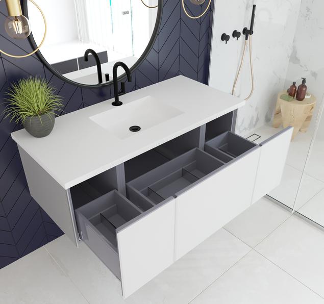 Laviva Vitri 48" Cloud White Bathroom Vanity with VIVA Stone Matte White Solid Surface Countertop 313VTR-48CW-MW