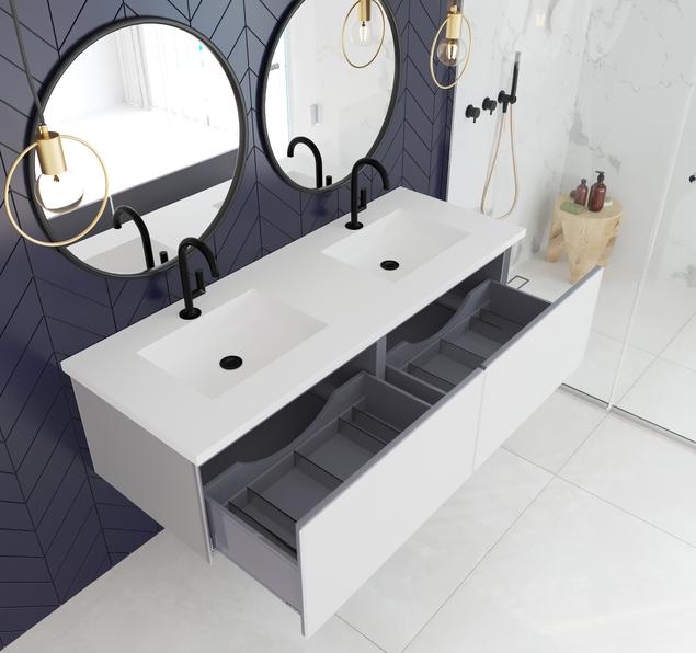 Laviva Vitri 60" Cloud White Double Sink Bathroom Vanity with VIVA Stone Matte White Solid Surface Countertop 313VTR-60DCW-MW