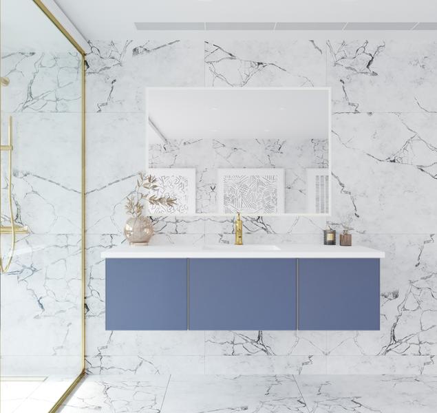 Laviva Vitri 60" Nautical Blue Single Sink Bathroom Vanity with VIVA Stone Matte White Solid Surface Countertop 313VTR-60CNB-MW