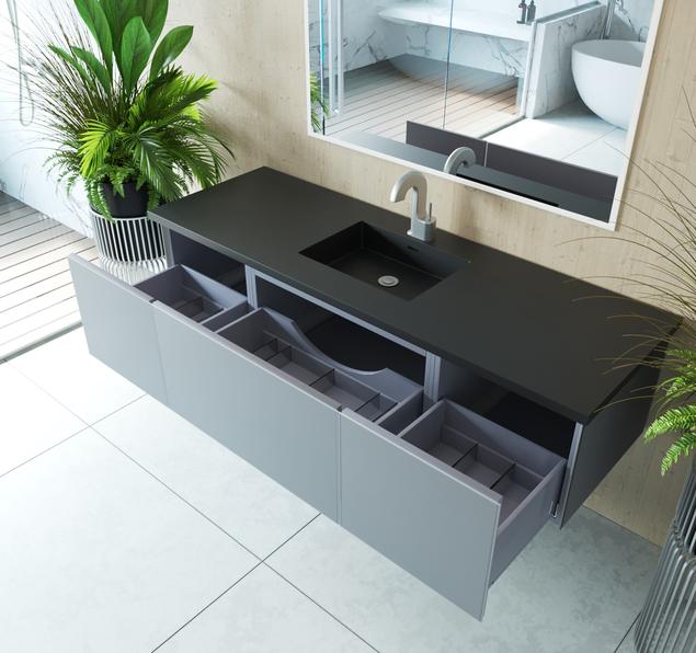 Laviva Vitri 66" Fossil Grey Single Sink Bathroom Vanity with VIVA Stone Matte Black Solid Surface Countertop 313VTR-66FG-MB