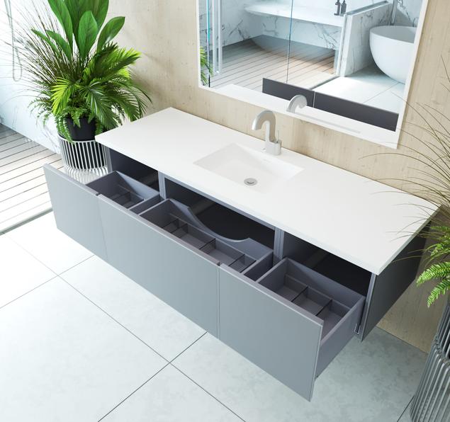 Laviva Vitri 66" Fossil Grey Single Sink Bathroom Vanity with VIVA Stone Matte White Solid Surface Countertop 313VTR-66FG-MW