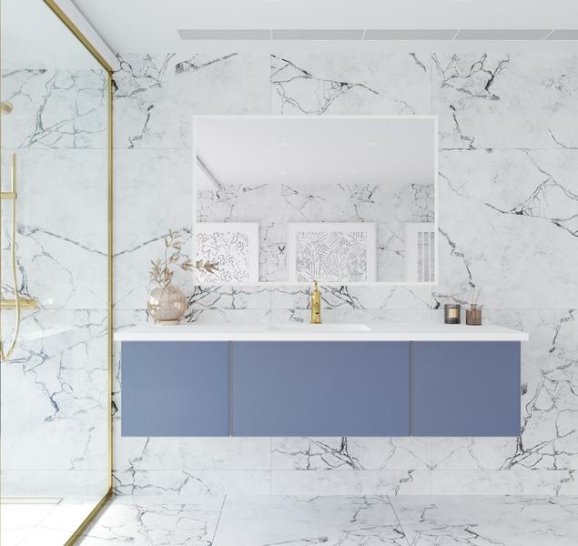 Laviva Vitri 66" Nautical Blue Single Sink Bathroom Vanity with VIVA Stone Matte White Solid Surface Countertop 313VTR-66NB-MW