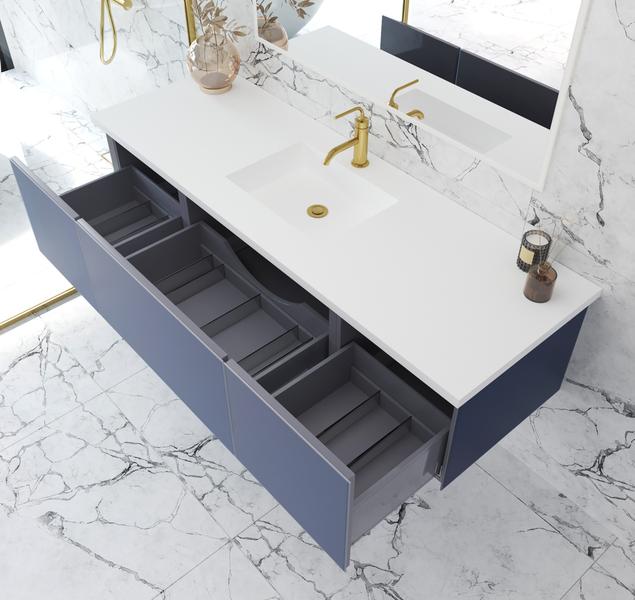 Laviva Vitri 66" Nautical Blue Single Sink Bathroom Vanity with VIVA Stone Matte White Solid Surface Countertop 313VTR-66NB-MW